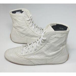 Balenciaga High Top Boxing Sneakers Boots Womens SZ 40 US 10 Off White Leather